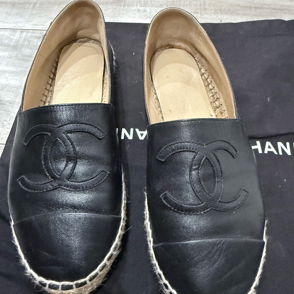 Chanel Black Leather Espadrilles